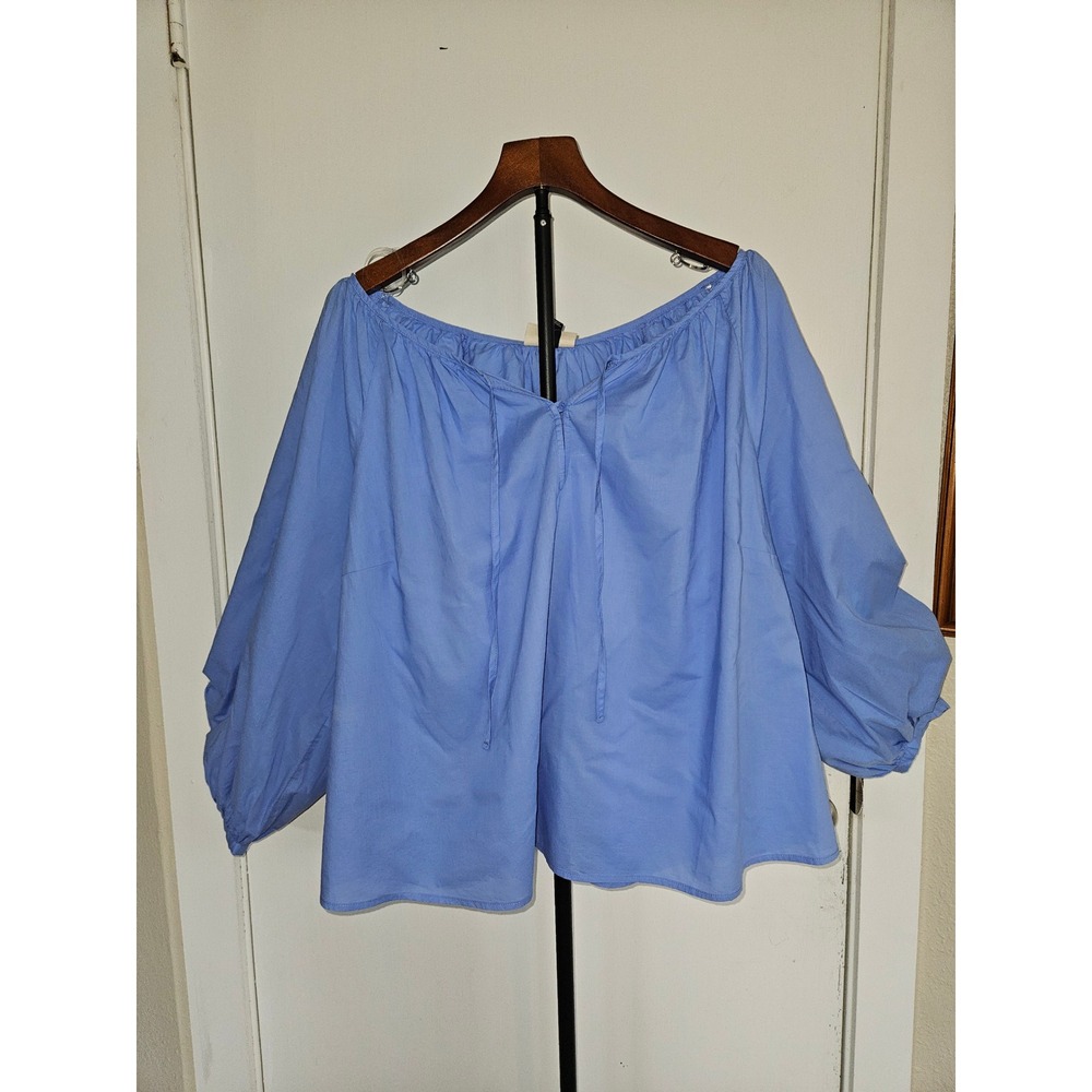 Universal Thread Top Womens XXL Blue‎ NEW Balloon Sleeve Peasant Coastal Boho - Picture 2 of 12